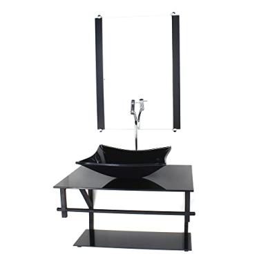 Imagem de GABINETE DE VIDRO PARA BANHEIRO 60CM AP CUBA RETANGULAR PRETO FULL COM TORNEIRA CROMADA