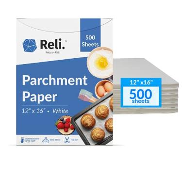 Imagem de Reli. 500 peças de folhas de papel pergaminho, volume | 30,5 x 40,6 cm | Folhas de pergaminho branco / Papel de assadeira | Forros antiaderentes e pré-cortados | Folhas de papel pergaminho para assar, fritadeira a ar, grelhar
