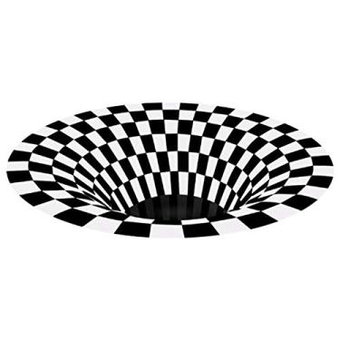 Imagem de Enfudid Tapete redondo antiderrapante tapete de área preto branco capacho para sala de jantar quarto cozinha quadriculado vórtice ilusões ópticas tapete tapete