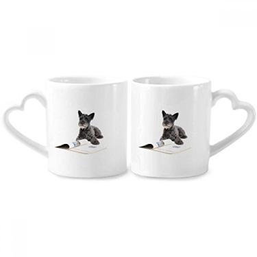 Imagem de Conjunto de canecas de porcelana para casais, fotos de animais de estimação, com coração e coração
