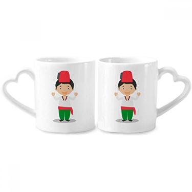 Imagem de Conjunto de canecas de porcelana de casal com desenho de peru vermelho e verde coração