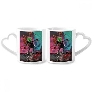 Imagem de Dizzy And Fall Conjunto de canecas de porcelana para casais, arte abstrata e outono, coração