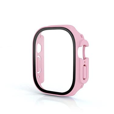 Imagem de KGFCE Vidro + capa para Apple Watch Case Ultra 49mm PC Bumper Capa Temperada Protetor de Tela Shell Iwatch Accessorie Series Ultra Cover (Cor: Rosa Menina, Tamanho: Ultra 49MM)