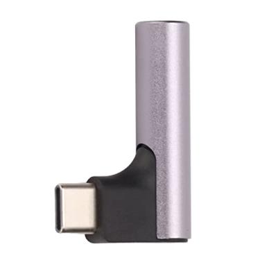 Imagem de Adaptador de fone de ouvido tipo C para 3,5 mm, adaptador de fone de ouvido estéreo plug and play liga de alumínio conector universal de 90 graus para alto-falante para carro