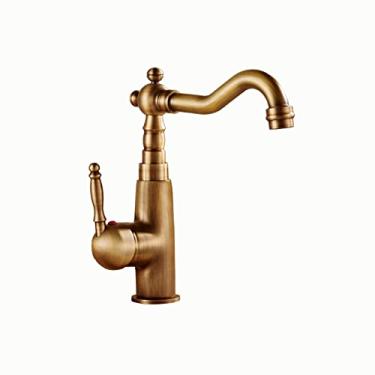 Imagem de LIDON Torneira de cozinha de latão retrô, torneira giratória de 360 graus para pia de banheiro, torneira de cozinha de alça única, torneiras de banheiro para pia 1 furo, B antigo (cor: antigo A)