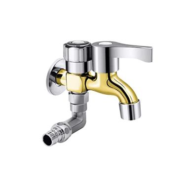 Imagem de LIDON Torneira de saída dupla torneira de pia de lavanderia de latão divisor de mangueira de máquina de lavar conector de mangueira de água duplo adaptador de torneira de saída dupla para pia de banheiro, cromo A (cor: cromado B)