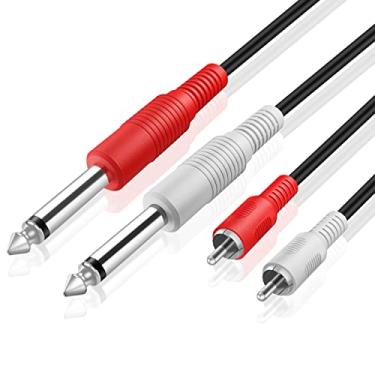 Imagem de Cabo de áudio TNP Premium Dual 1/4 polegada para Dual RCA – Macho 6,35 mm 1/4" Mono para conector RCA conector cabo conector conector, Preto, 3 Feet