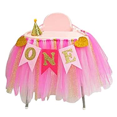 Imagem de Saia tutu rosa dourada Kaptin 1º aniversário para decoração de cadeira alta para artigos de festa (rosa)