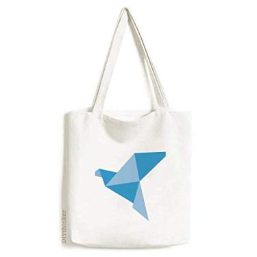 Imagem de Sacola de lona com estampa de pombo abstrata origami azul bolsa de compras casual bolsa de mão