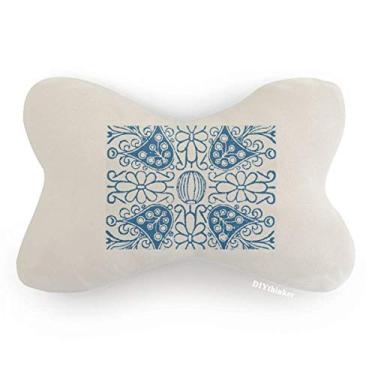 Imagem de DIYthinker Almofada de apoio de cabeça com estampa de flor azul Talavera para decoração de pescoço para carro