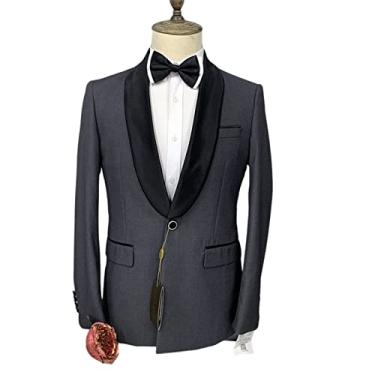 Imagem de Jaqueta masculina de 2 peças, lisa, trespassada, um botão, casamento, paletó de festa, jantar, cinza escuro, P (46/30)