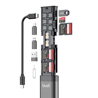 Imagem de BUDI Cabo leitor de cartão SD multifuncional 9 em 1 e USB 3.0 TF/SD Tipo-C com adaptador OTG para iPhone, Android e computador Memory Stick Plug and Play (versão atualizada)