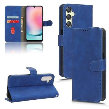 Imagem de Caso Flip do celular Compatível com Samsung Galaxy A24 4G Case com porta-cartões, Flip Case PU Leather Phone Wallet Case com alça de pulso Capa protetora à prova de choque Capa protetora (Color : Blu