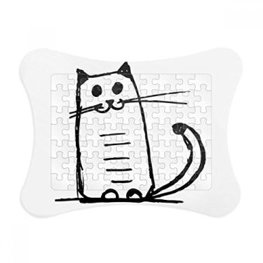 Imagem de Cat Smile Sit Black Line Moldura de quebra-cabeça Decoração de imagem Enfeite de jogo de quebra-cabeça