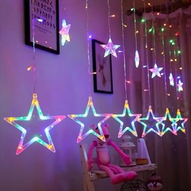 Imagem de Cascata com 138 Estrelas Coloridas de LED 8 Funções de Pisca para Decorações de Natal 2,5 Metros Luzes de Natal para Sacada Janela Jardim (220, Volts)