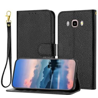 Imagem de Carteira Wallet Case Compatible with Samsung Galaxy J710/J7 2016 for Women and Men,Flip Leather Cover with Card Holder, Shockproof TPU Inner Shell Phone Cover & Kickstand (Size : Black)
