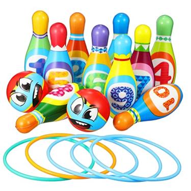 Imagem de Parliky 1 Conjunto Boliche Brinquedos Educativos Para Crianças Brinquedo De Anéis De Empilhador Presente Para Menino De 2 Anos Jogar Anéis De Jogo Esportes Pp Algodão Pré Pin