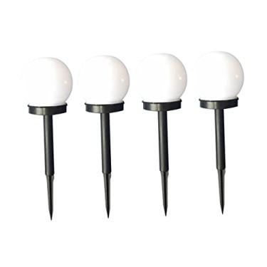 Imagem de HEMOTON 4 Pcs luz noturna conduzida lâmpada ao ar livre saco de dados decoração luz solar luzes solares em forma de bolha de bola luzes LED para caminho volta decorar luz do jardim branco