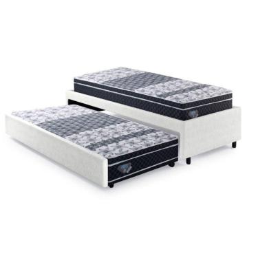 Imagem de Bicama Box Solteiro 88x188cm Courino com Dois Colchões Gran Sleep Molas Verticoil Ecoflex Branco/Preto