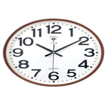 Imagem de Relógio De Parede Redondo Branco 43cm Borda Marrom - Polaris
