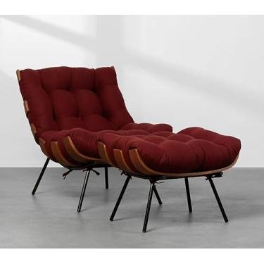 Imagem de Poltrona e Puff Costela Slim Sarja Vinho - Abra Casa