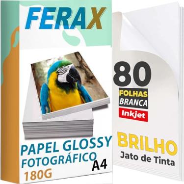 Imagem de Papel Fotográfico 180g A4 Glossy 80 Folhas Premium Cor:Branco Cores Vibrantes e Resistência à Água