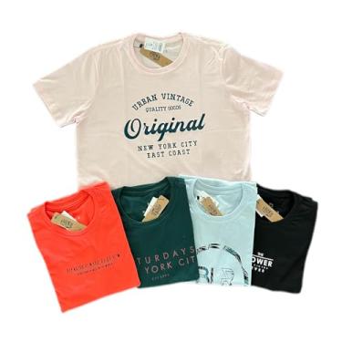 Imagem de kit 4 camisetas masculinas em malha de altissima qualidade. Estampas modernas (BR, Alfa, G, Regular, Sortidas)