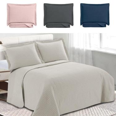 Imagem de Colcha Cobre Leito Casal kit 3 peças Dupla Face Microfibra Soft Ultrassônico - Camesa