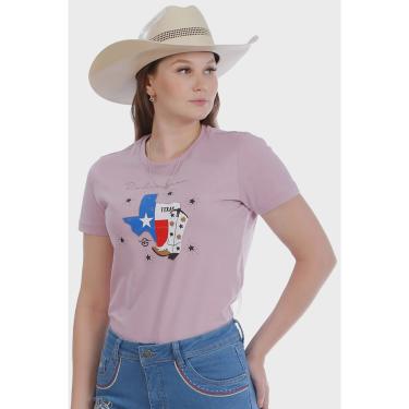 Imagem de Camiseta Baby Look Feminina Rosê Estampa Western Texas c/ Strass - Rodeo Farm