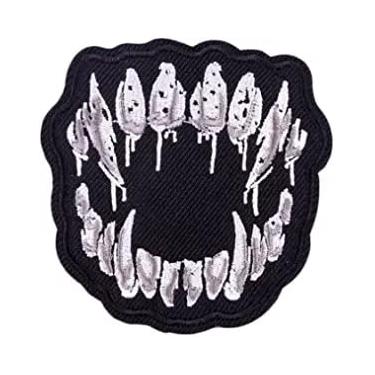 Imagem de Remendo bordado de caveira punk dentes e boca de vampiro preto bordado ferro sobre patch sexy lábios de vampiro adesivo artesanato tecido acessório jaqueta polo camiseta chapéu bolsa acessórios de