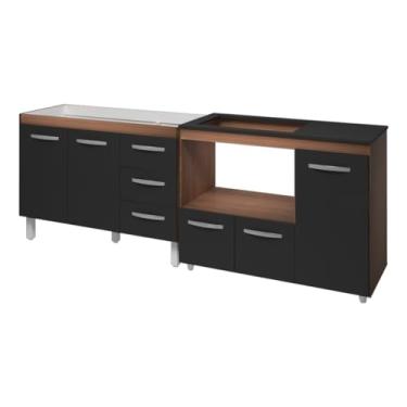 Imagem de Moblis Móveis, Kit Balcão para Pia 118 cm Bianca Savana Frente Preto com Balcão para Cooktop 5 Bocas Ana Savana Frente Preto