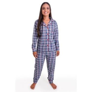 Imagem de Pijama Americano Longo De Frio Moletinho Flanelado Botões Inverno-Feminino