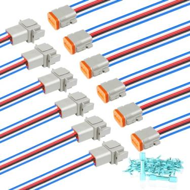 Imagem de 6 Kit Deutsch DT 8 pinos cinza macho fêmea chicote de fios Deutsch Pigtail 8 fios conector elétrico automotivo impermeável 16 AWG com tubulação termorretrátil 96