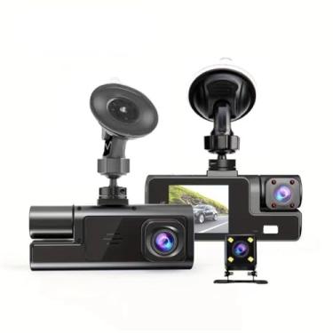 Imagem de XRC TECH Câmera veicular WiFi de 3 lentes para carros, DVR de carro de 5 cm com câmera de visão traseira para veículos, câmera frontal interna e traseira 1080p, gravador de vídeo em loop, preto
