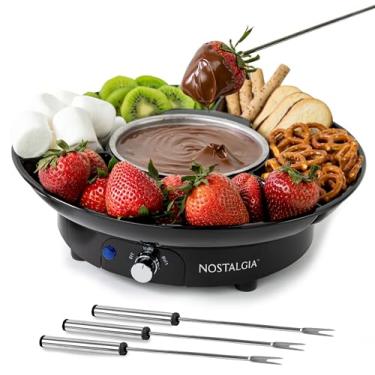 Imagem de Nostalgia Conjunto de panela elétrica de fondue de 293 ml para queijo e chocolate - 4 garfos de mergulho, bandeja de alimentos com 3 seções - Utensílios de cozinha e eletrodomésticos para deouvres,