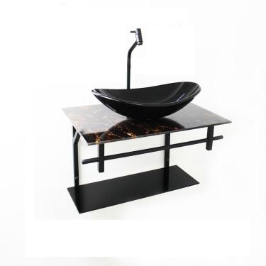 Imagem de Gabinete de vidro para banheiro 60cm oval ap slim marmore imperador