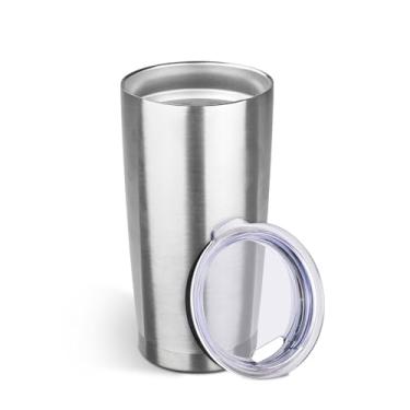 Imagem de Copo de 590 ml a granel com tampa, copos isolados de aço inoxidável, caneca de café de viagem com isolamento de parede dupla, copos de café revestidos em pó de 590 ml para bebidas quentes e frias