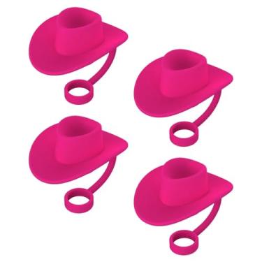 Imagem de Gralara Tampa de palha para beber, tampa de pontas de palha de silicone, protetor de palha em forma de chapéu de cowboy criativo e à prova de respingos para, 4 unidades rosa