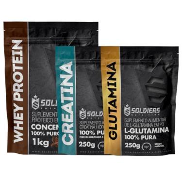 Imagem de Kit: Whey Concentrado 1kg + Creatina Monohidratada 250g + Glutamina 250g - 100% Importado - Soldiers Nutrition Sabor:Cho