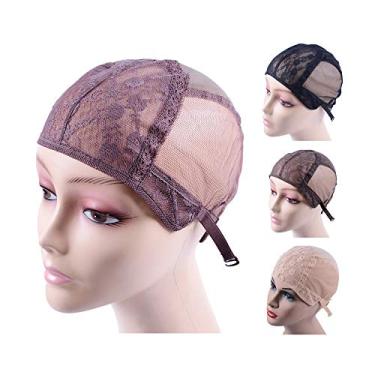 Imagem de (XL, Double Lace Brown) - Brown Swiss Lace Wig Cap for Making Wigs with Adjustable Strap on the Back Weaving Cap Glueless Wig Caps (XL 58cm)