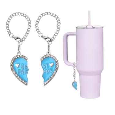 Imagem de kapitomanio Berloques Best Friend Friendship para 2, pingentes de coração combinando BFF para mulheres Stanley Cup Tumbler garrafa de água, Metal, Sem pedras preciosas