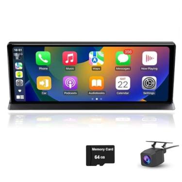 Imagem de XRC TECH Câmera de painel de lente dupla 4K para carros, espelho retrovisor automotivo Carplay Android no painel, com Wi-Fi, Bluetooth, navegação GPS, conexão de áudio AUX, gravador de vídeo DVR para