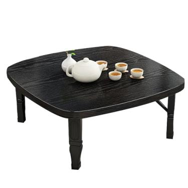 Imagem de Mesa de jantar dobrável japonesa, mesa de centro dobrável de madeira, mesa baixa para sentar no chão, mesa quadrada de tatami pequena para economia de espaço