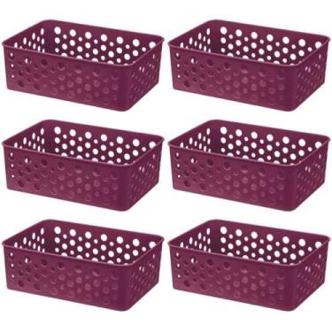 Imagem de Kit 6 Cesto Organizador Rattan Multiuso Armário Gaveta Lavanderia P (1