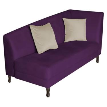 Imagem de Recamier Heitor 160cm com Almofada Lado Esquerdo Suede Roxo/Bege