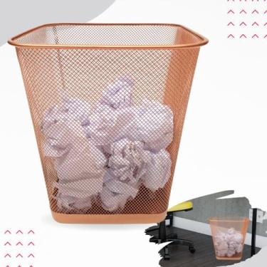 Imagem de Kit organizador de escritorio rose gold, lixeiras aramada, porta canet