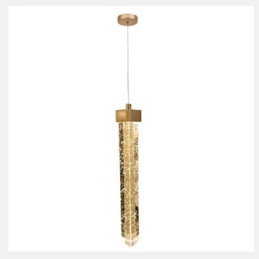 Imagem de Pendente de LED Luxo Tubo Cristal 30cm Bolha 5w Dourado 3 cor de Luz 8