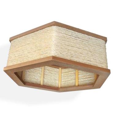 Imagem de Luminária Lustre Pendente Rústico Retro Madeira Sisal 60Cm - Eco.Start