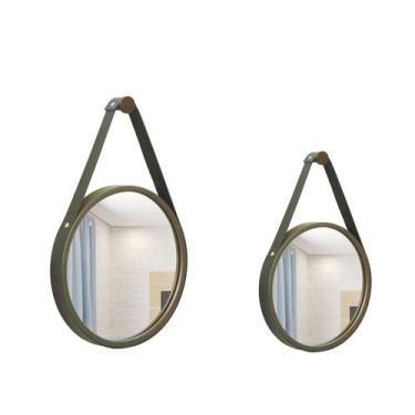 Imagem de Kit Espelho Decorativo Adnet Preto 20 E 30 cm Alça Caramelo Redondo - 
