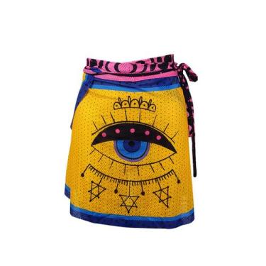 Imagem de Saida de praia saia canga curta olho grego mostarda piscina - Stelatto